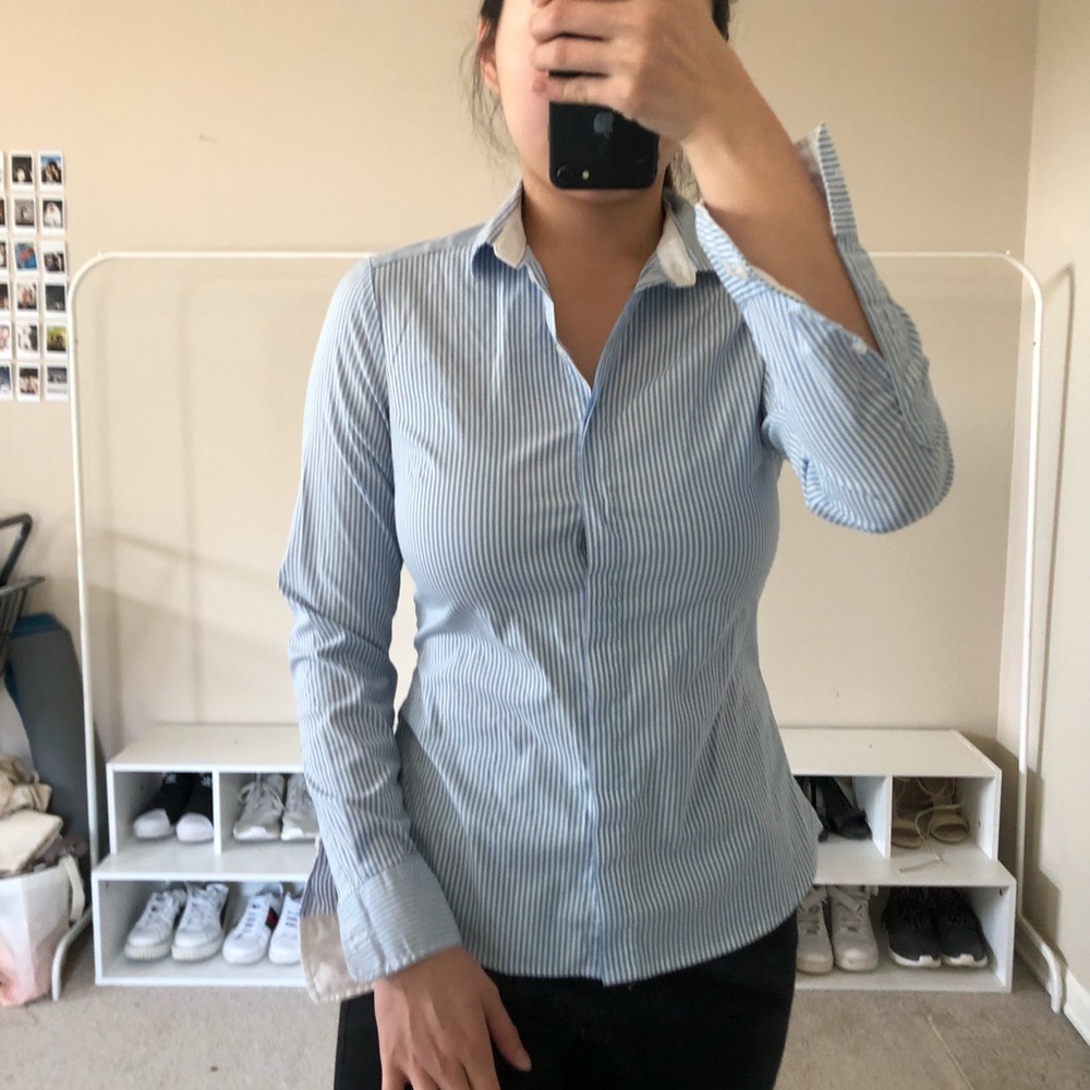 Striped button up top